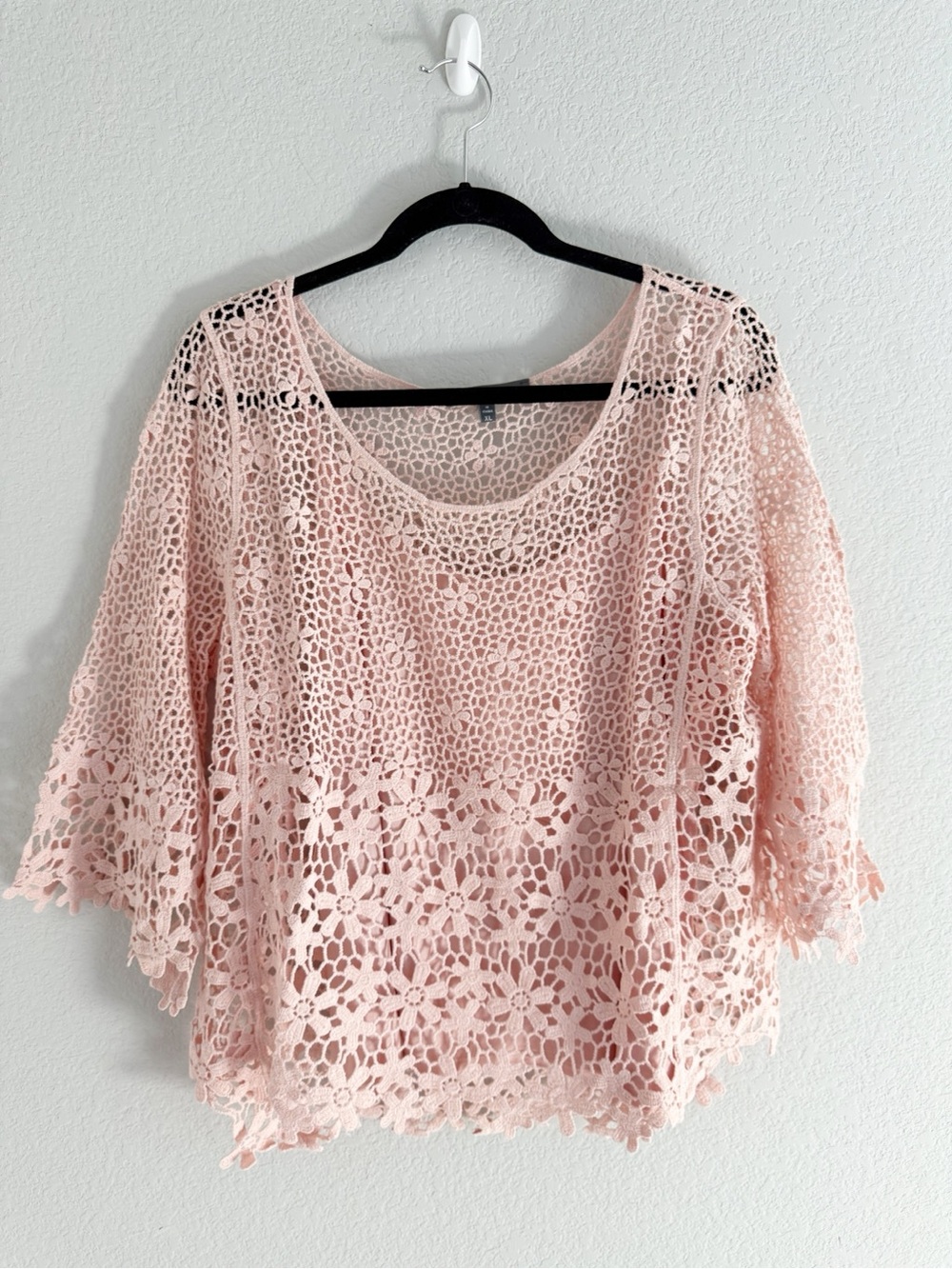 Anthropologie Blue Tassel Blush Pink Crochet Lace Layered Top - Picture 2 of 4
